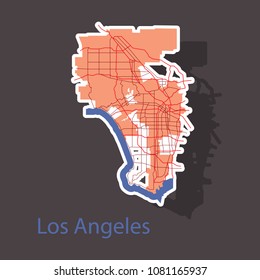 Los Angeles map. Flat style design - sticker.