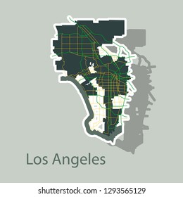 Los Angeles map. Flat style design - sticker.