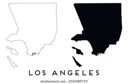 Los Angeles map outline and black silhouette vector