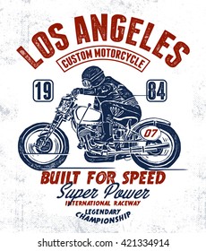 Los Angeles motorcycle typography, t-shirt graphic, vectors.