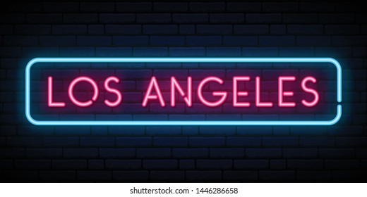 Los Angeles neon sign. Bright light signboard. Vector banner.