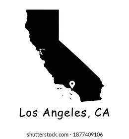 Los Angeles auf California State Map. Detaillierte CA-Staatskarte mit Location Pin in der Stadt LA. Schwarze Silhouette, Vektor L.A. Karte einzeln auf weißem Hintergrund.