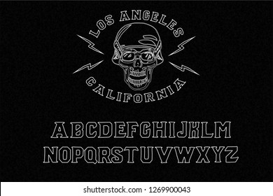 Los Angeles. Original logotype and serif font. Simple logo. Black style. Print for clothes or sticker. Biker club. Classic motorcycle. Mustache.