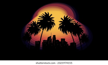 Los Angeles and Palm Trees Sunset