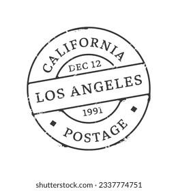 Los Angeles postage and postal stamp. USA Mail delivery departure region or California city ink stamp, postal envelope American town antique vector imprint or Los Angeles postcard or letter mark