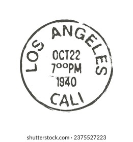 Los Angeles postage and postal stamp. Postcard US California town ink stamp, post departure country or United States region retro vector mark or postal envelope Los Angeles city imprint