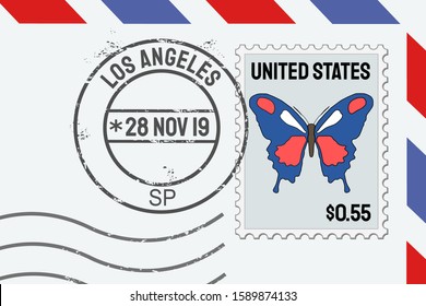 Los Angeles postage stamp - American post stamp on a letter.