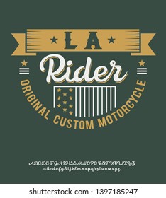 Los Angeles Rider. Script hand made font. Simple badge for clothes. Biker style. Logotype set.