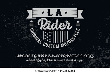 Los Angeles Rider. Script hand made font. Simple badge for clothes. Biker style. Logotype set.