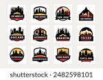 Los Angeles San Francisco San Diego San Jose Sacramento Fresno Long Beach Oakland Santa Ana Anaheim Bakersfield Riverside California Skyline Logo Vector Illustration Bundle