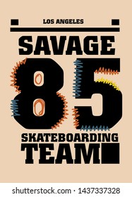 los angeles savage skateboarding team,t-shirt design fashion vector