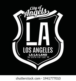 Los Angeles shield and typography design in vector illustration.Clothing,t shirt,apparel and other uses.