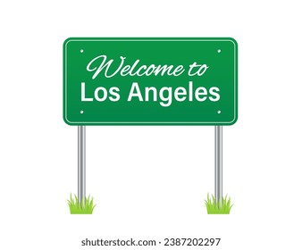  Los Angeles sign. Welcome to Los Angeles.  Los Angeles entering sign. USA. Billboard on the road. Isolated on white background. Vector illustration