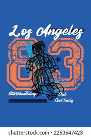 los angeles skateboarding club,t-shirt design varsity vector