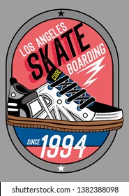 los angeles skateboarding shoes,t-shirt design vector illustration