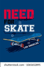 los angeles skateboarding,t-shirt print poster vector illustration