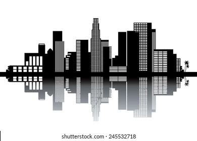 Los Angeles Skyline - Black And White Vector Illustration