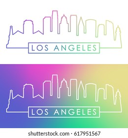 Los Angeles skyline. Colorful linear style. Editable vector file.