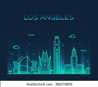 Los Angeles skyline, detailed silhouette. Trendy vector illustration, linear style.