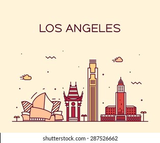 Los Angeles skyline, detailed silhouette. Trendy vector illustration, linear style.