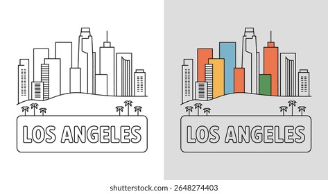 O horizonte de Los Angeles com Hollywood Sign e arranha-céus para arte icônica da paisagem urbana.