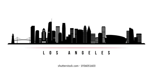 Los Angeles Skyline horizontaler Banner. Schwarz-Weiß-Silhouette von Los Angeles, Kalifornien. Vektorvorlage für Ihr Design. 