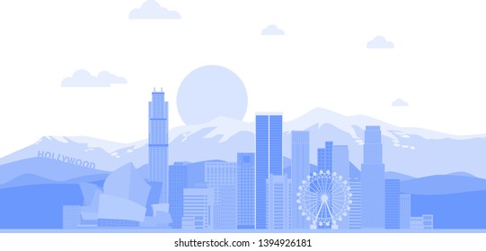 Los Angeles skyline illustration. Flat vector illustration. Business travel and tourism concept with modern buildings. Image for banner or web 