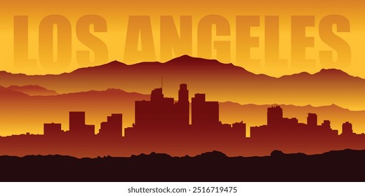 Los Ángeles Skyline LA, Silhouette Summer Sunset City. Silueta. Los Ángeles, California, Hollywood.