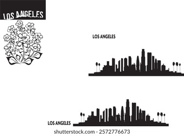 Los Angeles Skyline LA, Silhouette Summer Sunset City skyline. Silhouette. Los Angeles silhoutte
