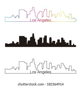 Los Angeles skyline linear style with rainbow in editable vector file