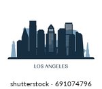 Los Angeles skyline, monochrome silhouette. Vector illustration.