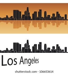 Los Angeles skyline in orange background in editable vector file