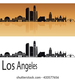 Los Angeles skyline in orange background in editable vector file