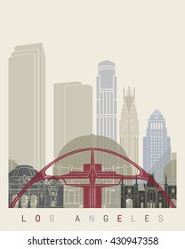 Los Angeles skyline poster in editable vector file