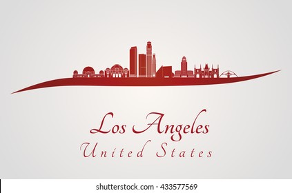 Los Angeles skyline in red and gray background in editable vector file