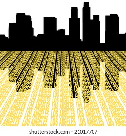 Los Angeles skyline reflected with text illustration