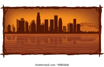 Los Angeles skyline with reflection in water