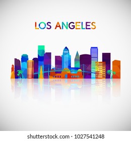 Los Angeles skyline silhouette in colorful geometric style. Symbol for your design. Vector illustration.