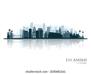 La silueta de los Ángeles con reflexión. Paisaje Los Ángeles, California. Ilustración vectorial.