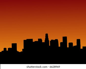 Los Angeles skyline at sunset with beautiful sky