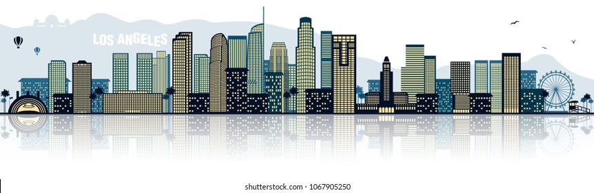 Los Angeles skyline vector blue