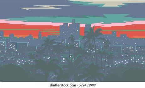 Los Angeles skyline - vector illustration. Big night city.