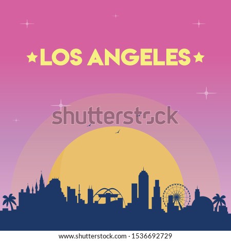 Los Angeles skyline vector illustration on sunset