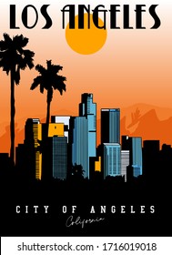 Los Angeles slogan with city illustration. Vector graphic for t-shirt print and other uses.
LA vintage illustration.