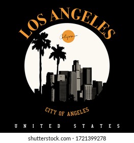 Los Angeles slogan with city illustration. Vector graphic for t-shirt print and other uses.
LA vintage illustration.