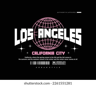 Los Angeles slogan with grid globe graphic design vector illustration for urban t shirt design, screen printing, streetwear, apparel design