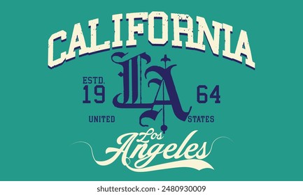 Los Angeles slogan typography graphics for t-shirt. College print for apparel. Varsity LA stamp. Vector illustration..eps8