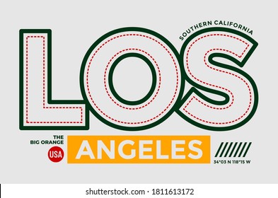 Los Angeles, Southern California stylish typography slogan. Colorful abstract design with the lines style. Vector for print tee shirt, typography, poster and other uses. Global swatches.