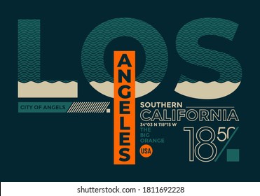 Los Angeles, Southern California stylish typography slogan. Abstract design with the lines style. Vector for print tee shirt, typography, poster and other uses. Global swatches.