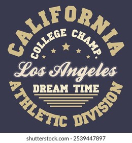 Los Angeles Sport wear typography emblem, t-shirt stamp graphics, vintage tee print, athletic apparel design fashion clothes. Vector illustration